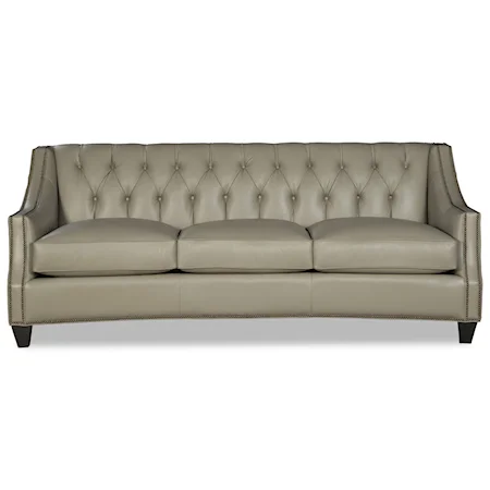 Transitional Tufted Leather Sofa with Nailhead Studs