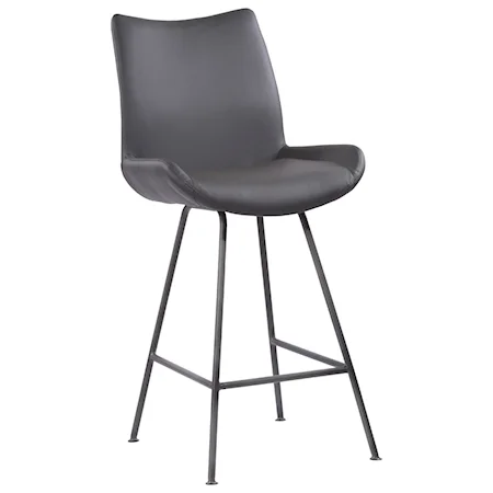 Contemporary 26" Counter Height Barstool in Brushed Grey Powder Coated Finish with Grey Faux Leather