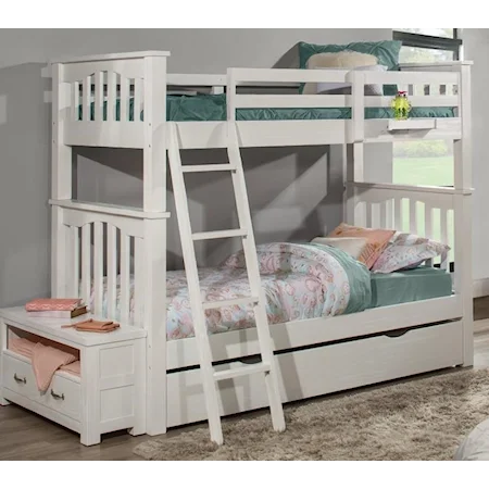 Mission Style Twin Over Twin Harper Bunk Bed with Hanging Tray and Under Bed Trundle