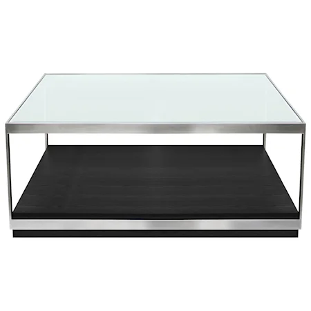 Contemporary Coffee Table with Polished Stainless Steel and Glass Top