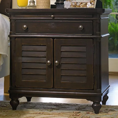 Louvered Door Nightstand with Pull-Out Shelf