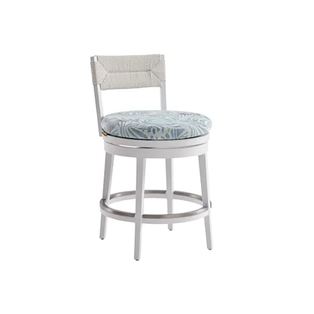 Outdoor Coastal Swivel Counter-Height Stool with Woven Back