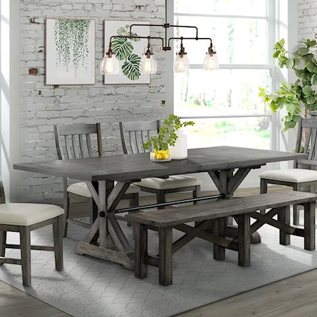 Rustic Trestle Dining Table with Self-Storing Table Leaves