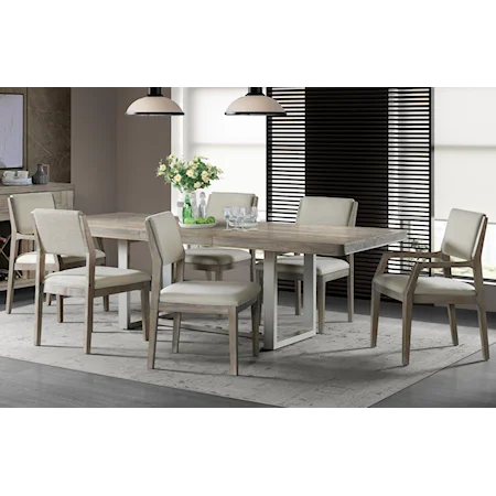 Contemporary Rustic 7-Piece Dining Set with Upholstered Chairs