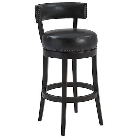 30" Bar Height Wood Swivel Barstool in Espresso Finish with Onyx Faux Leather