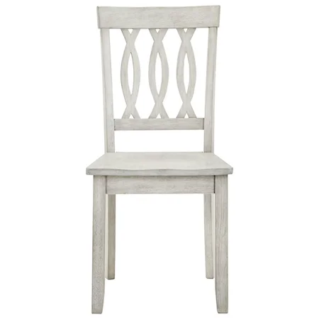 Casual White Side Chair with Ribbon Seat Back