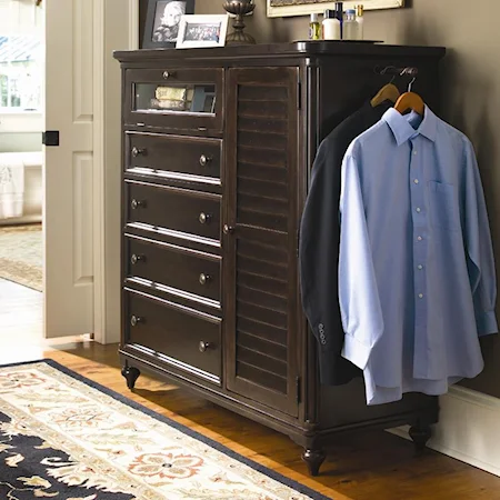 Door Chest with Louvered Door and Clothing Rod
