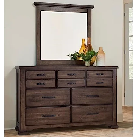 Solid Wood 7-Drawer Dresser and Landscape Mirror Set