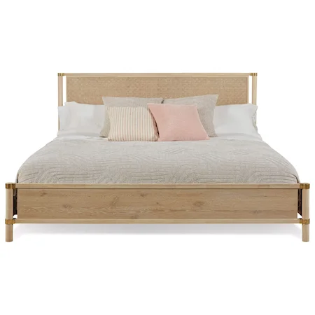 Low Coastal Queen Panel Bed with Rattan Headboard