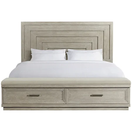  Contemporary California King Panel Storage Bed with Upholstered Bench