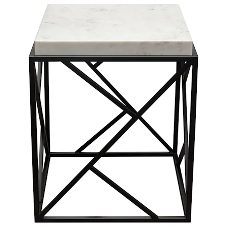 Contemporary Square Accent Table w/ Genuine Marble Top