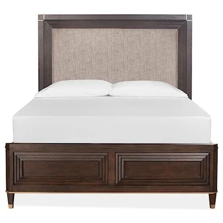 Transitional Queen Panel Bed with Upholstered Headboard