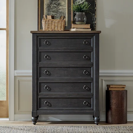 Transitional Black 5-Drawer Chest