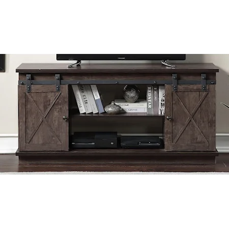 Relaxed Vintage TV Stand with Sliding Barn Doors and Wire Management