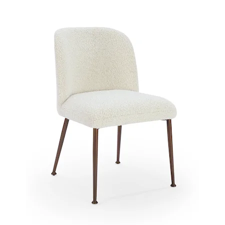 Avery Upholstered Dining Chair In Ricotta Boucle And Bronze Metal