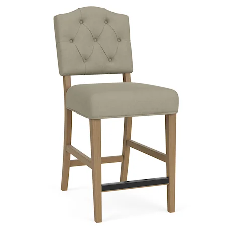 Transitional Upholstered Counter-Height Stool with Button Tufting