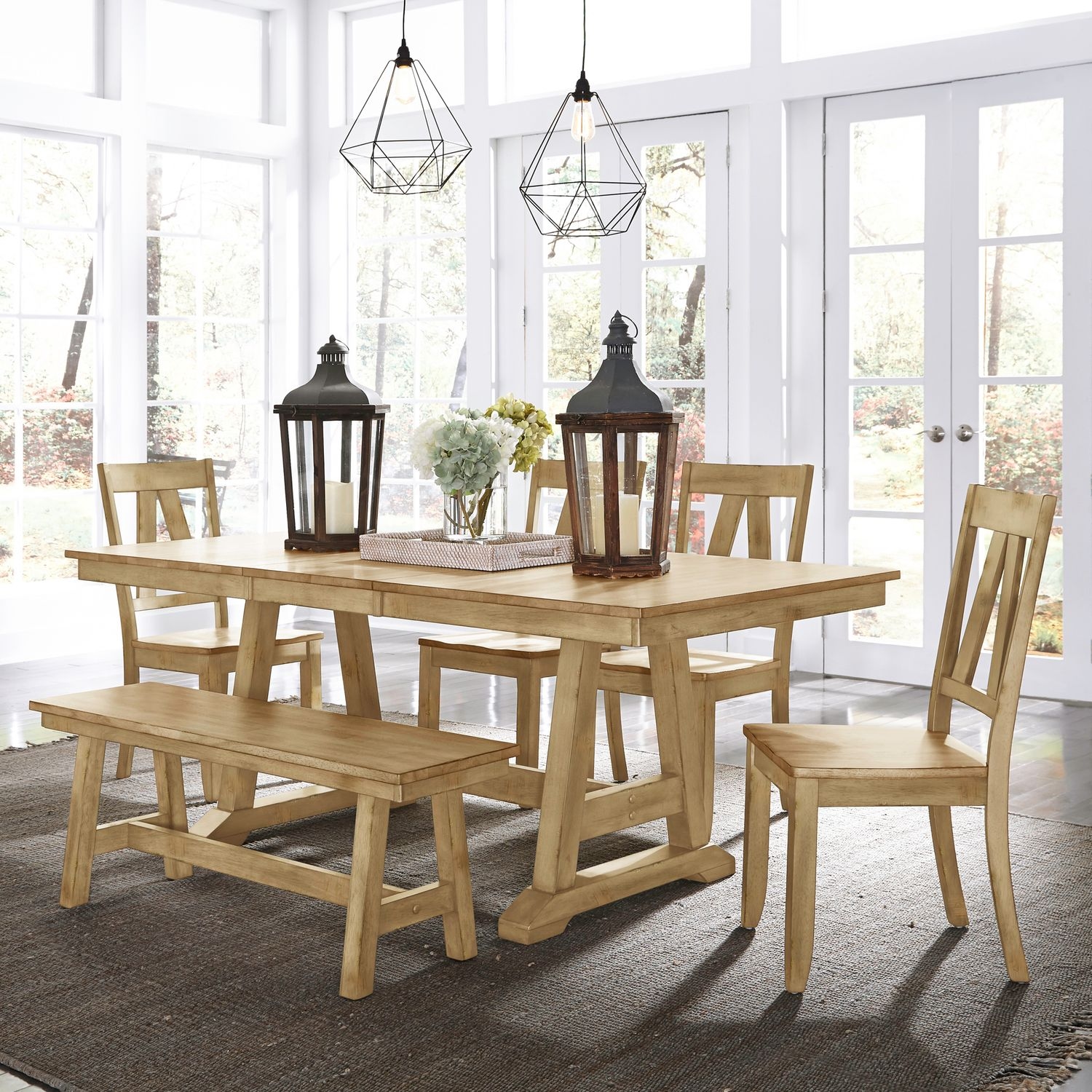 6 Piece Trestle Table Set w/Bench