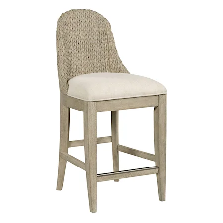 Relaxed Vintage Boca Woven Back Stool with Upholstered Seat
