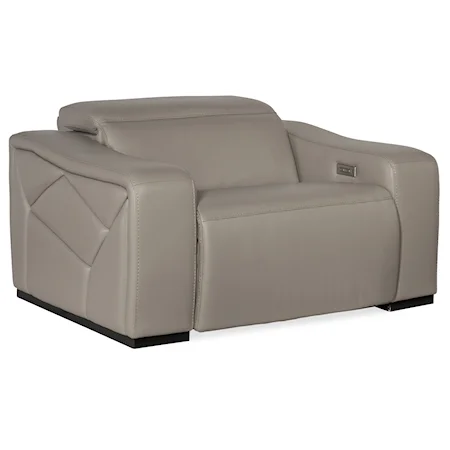 Contemporary Leather Power Recliner with Power Headrest & USB Port