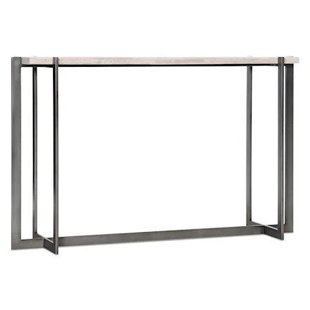 Contemporary Metal Console Table with Travertine Stone Top