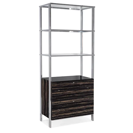 Contemporary Ford Wood and Metal Bookshelf with File Drawers