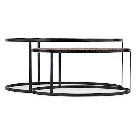 Contemporary Two Tone Nesting Coffee Table with Wood, Metal, Glass