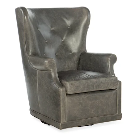 Mai Traditional Leather Wing Chair with Swivel