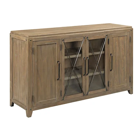 Dawson 4-Door Solid Wood Server with Glass Doors and Metal Trim