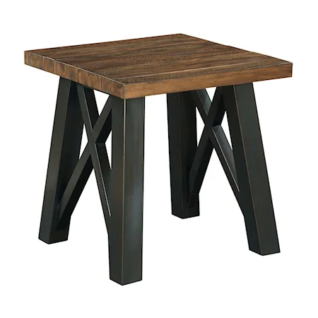 Crossfit End Table with Solid Acacia Top and Rustic Metal Base