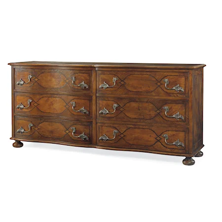 Debourg 6-Drawer Double Dresser with Metal Drawer Pulls