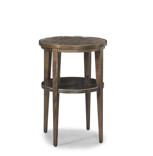 Mid-Century Modern 16" Round Accent Table with Metal Trim