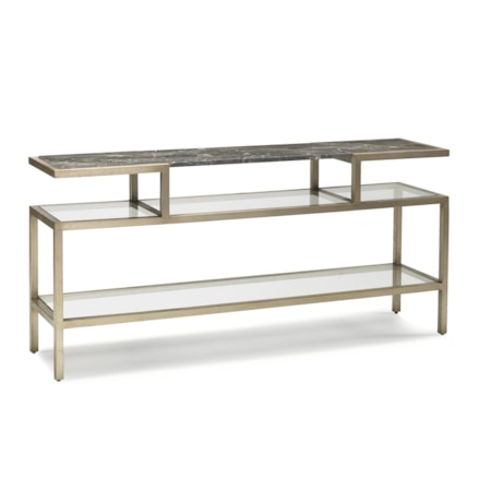 Marble-Top Console Table w/Glass Shelves