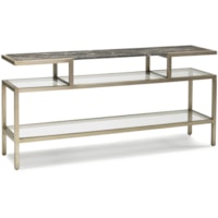 Contemporary Marble-Top Sculptural Console Table with Glass Shelves