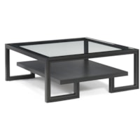 Contemporary Square 1-Shelf  Cocktail Table with Glass Top