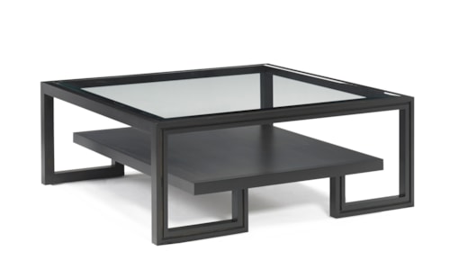 Contemporary Square 1-Shelf  Cocktail Table with Glass Top