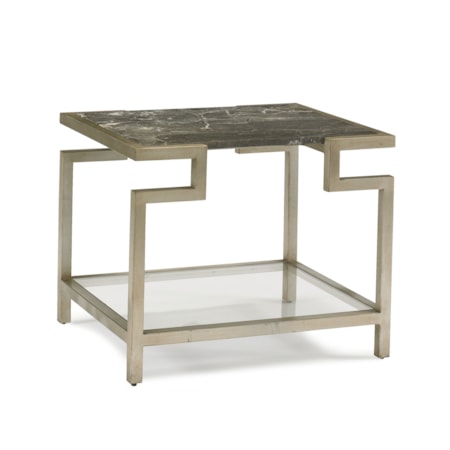 Marble Square-Top End Table w/Glass Shelf