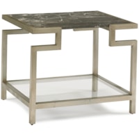 Contemporary Marble Square-Top End Table with Glass Shelf