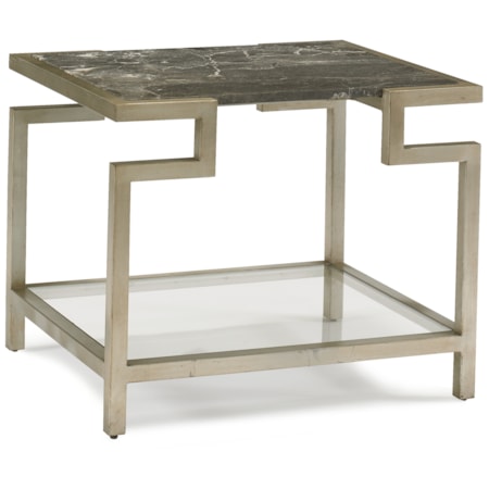 Marble Square-Top End Table w/Glass Shelf