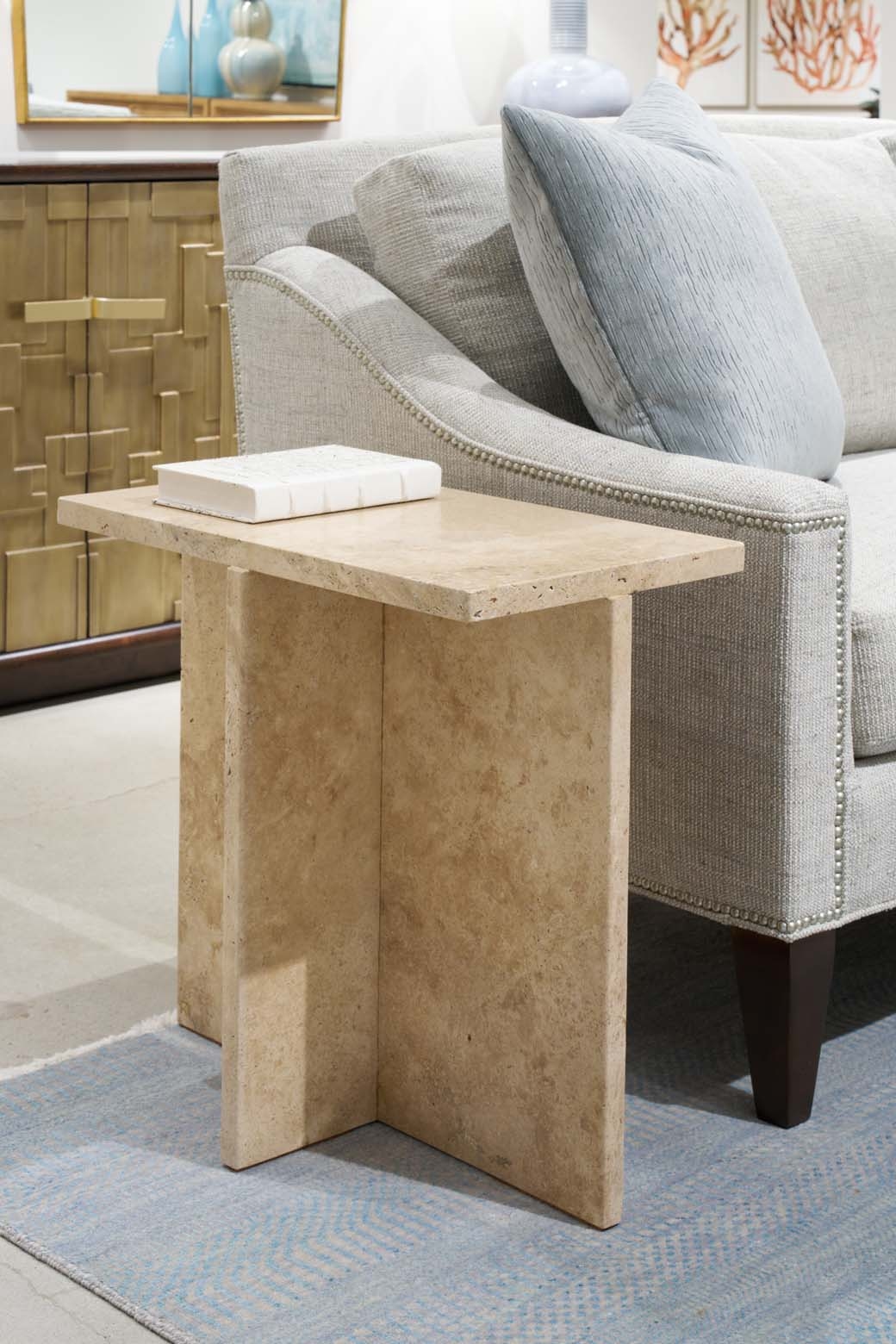 Rectangular Travertine Accent Table