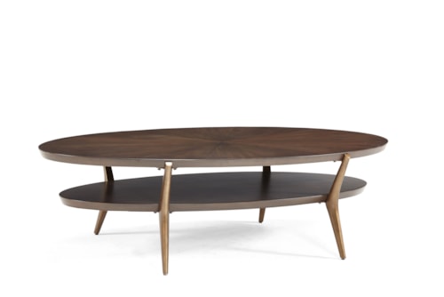 Mid-Century Modern 60" Large Oval Cocktail Table with Splayed Cast Iron Legs