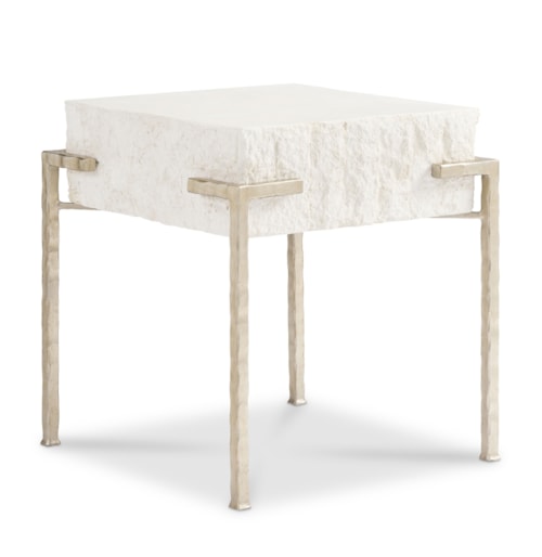 Contemporary Agate-Top End Table with Textured Metal Base