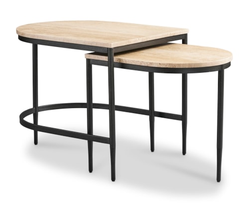 Contemporary Travertine-Top Nesting Table