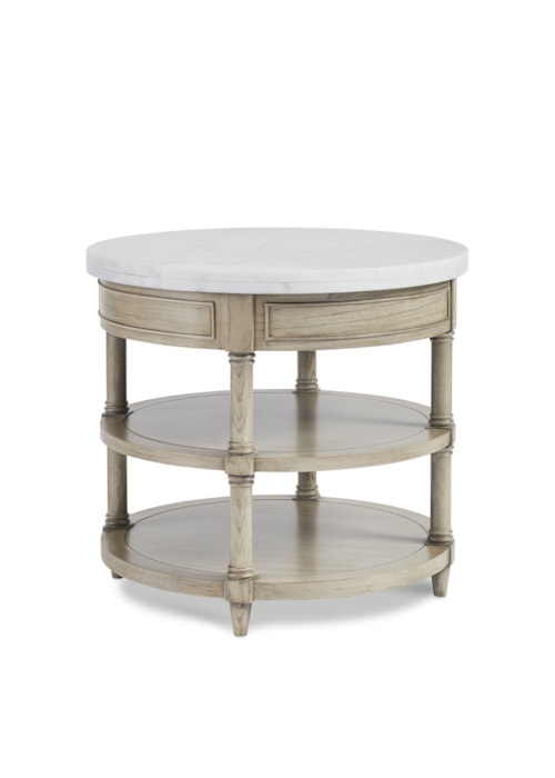 Transitional Round 2-Shelf Lamp Table with Marble Top