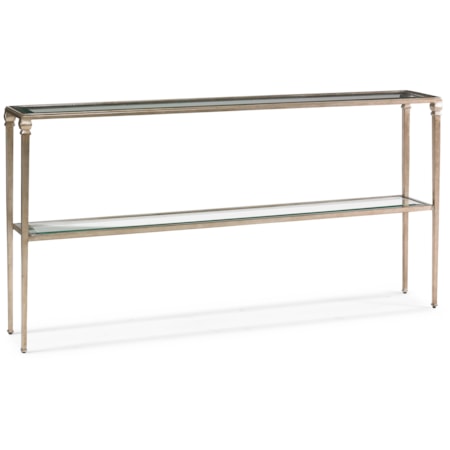 Metal Console Table w/Glass Top & Shelf