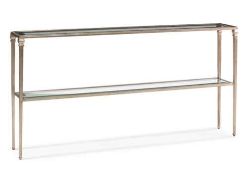Traditional Metal Console Table with Glass Top and Shelf