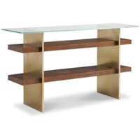 Contemporary 60" Glass-Top Console Table with Plank Shelves