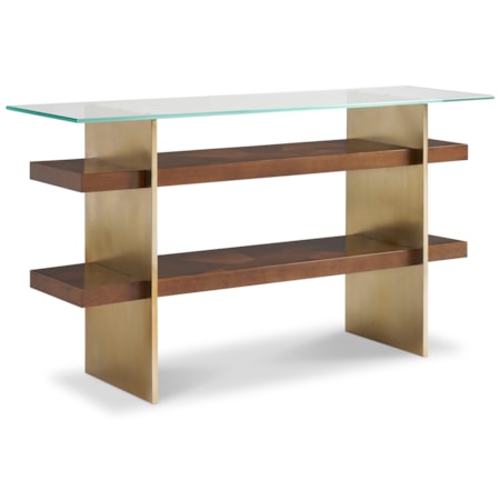 60" Glass-Top Console Table w/Plank Shelves