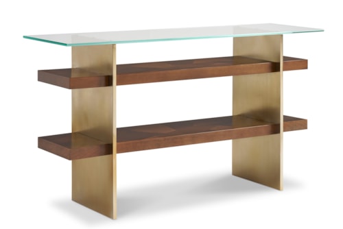 Contemporary 60" Glass-Top Console Table with Plank Shelves