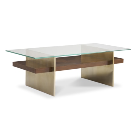Glass-Top Cocktail Table w/Plank Shelf