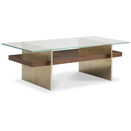 Glass-Top Cocktail Table w/Plank Shelf